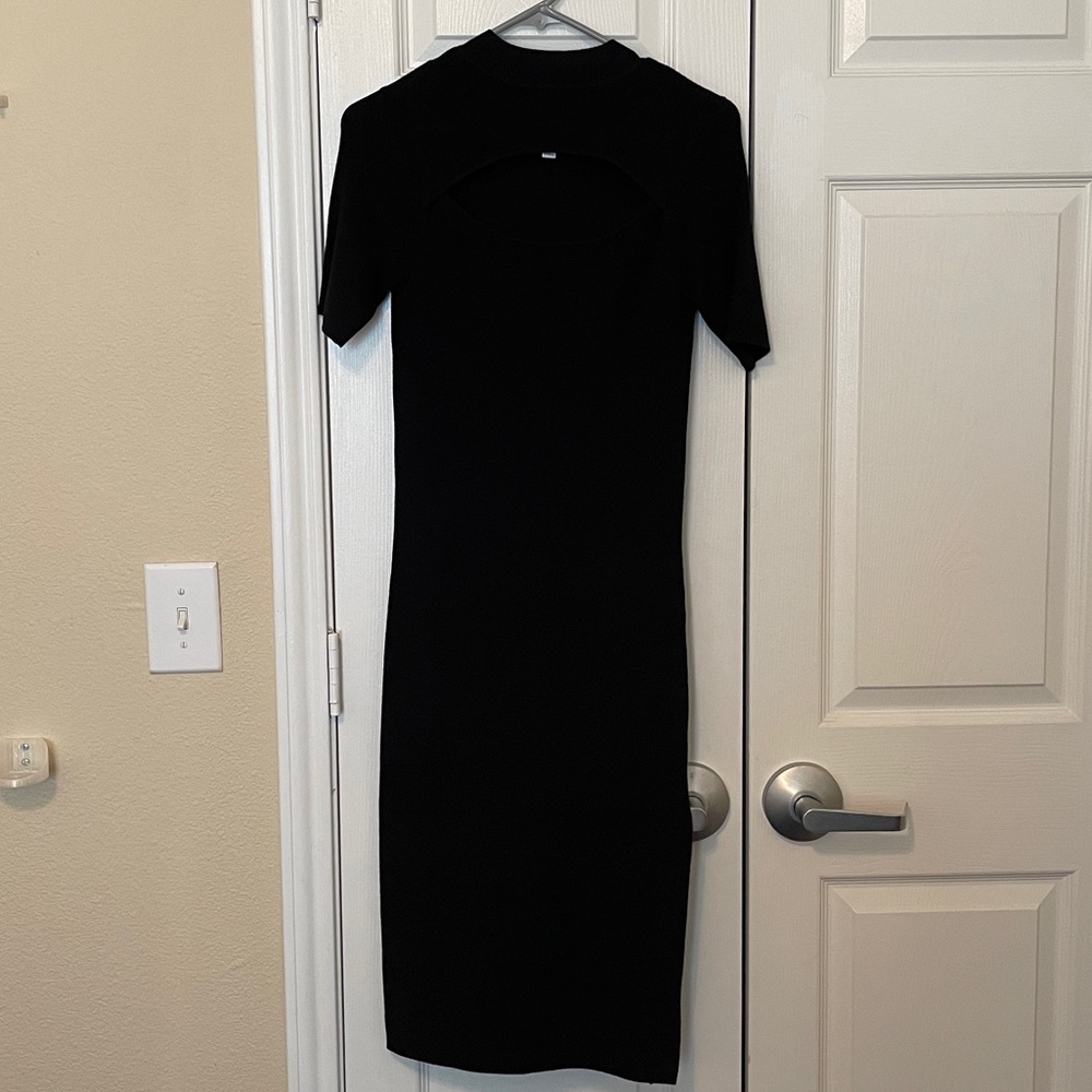 Leith Black Mid-Sleeved Long Mock Neck Bodycon Dress